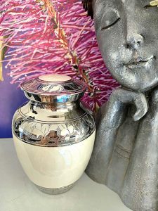 White Enamel & Nickel Urn