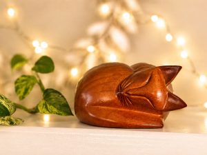 Timber Sleeping Cat Urn for Ashes